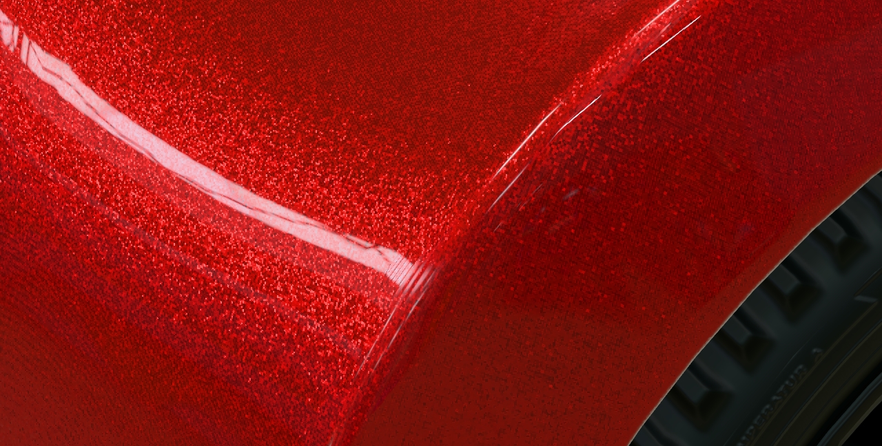 A screenshot of the red car paint material, with bright metallic flakes.