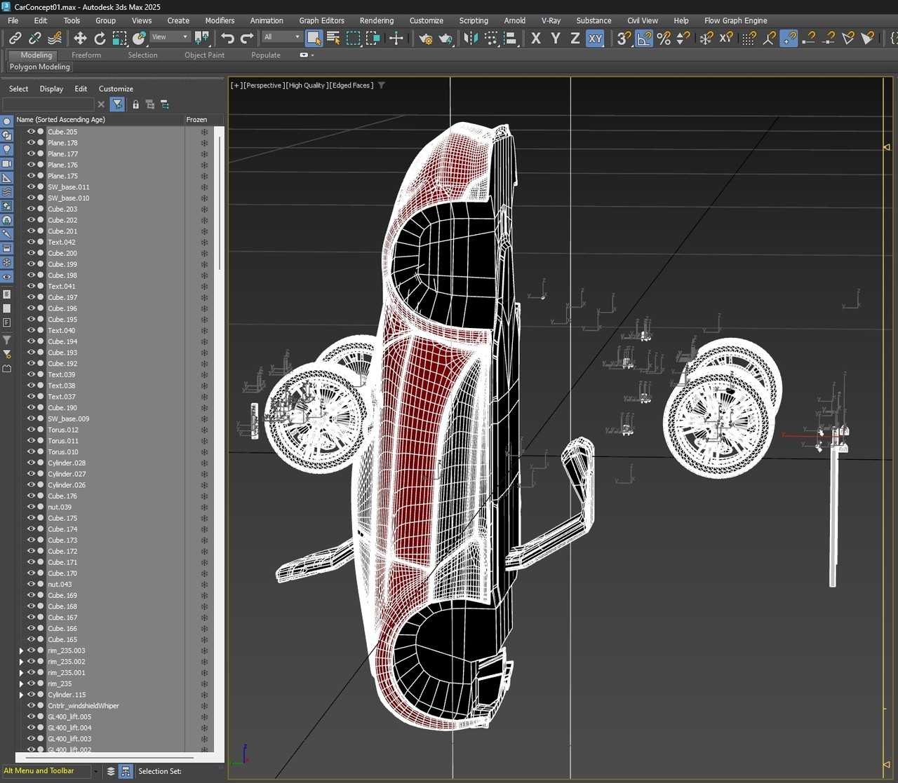 A screenshot of the FBX imported into 3ds Max, showing incorrect transforms.