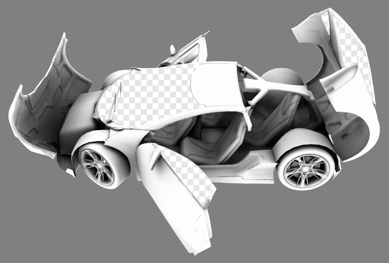 Occlusion texture on the car exterior with the doors open.