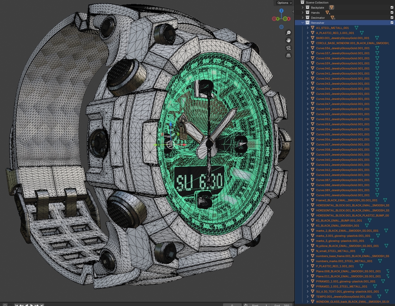 Meshes shown in Blender, organized into Collections
