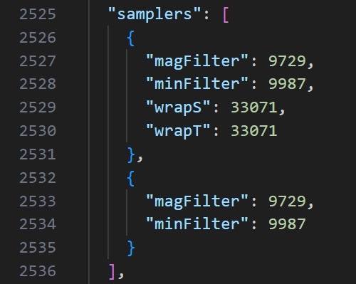 glTF code for the texture samplers