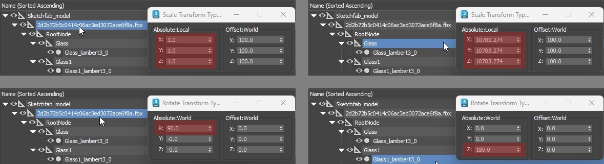 Errant transforms are shwon for four nodes