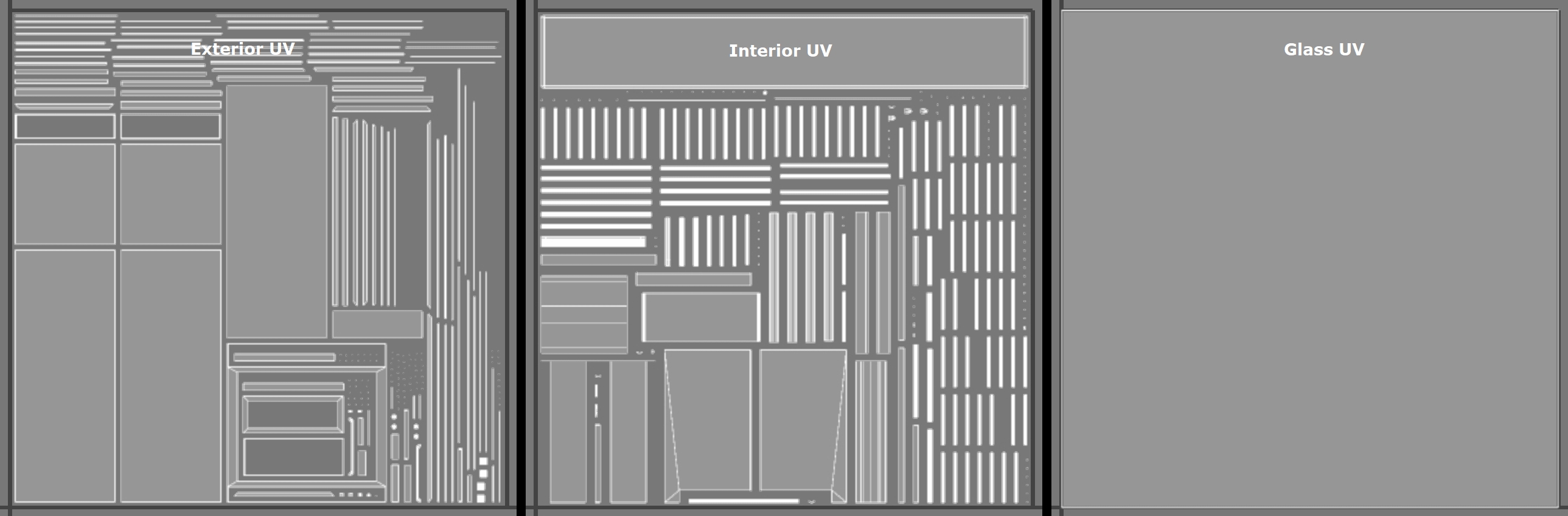 The UV layouts for the three materials are shown