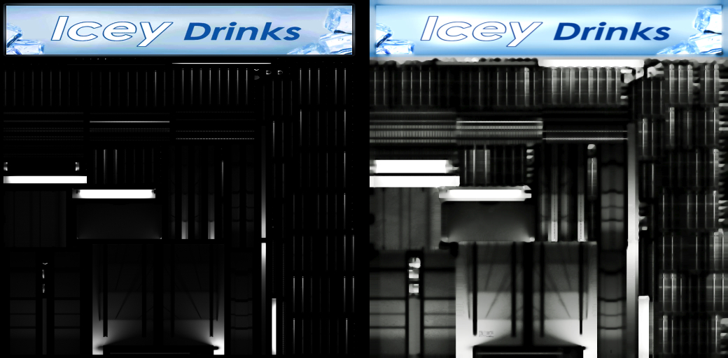 The original emissive bake is darker, next to the edited and brighter final texture