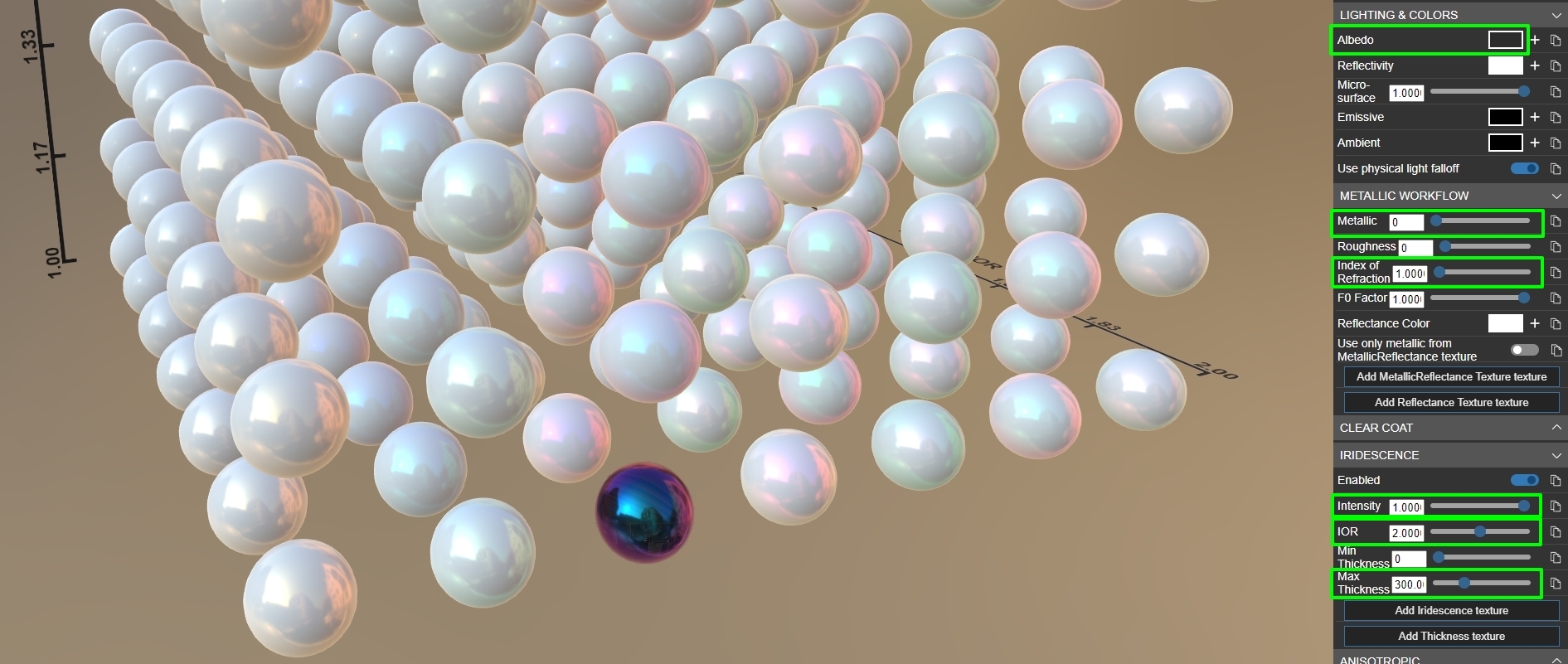 screenshot of iridescenceDielectricSpheres.gltf