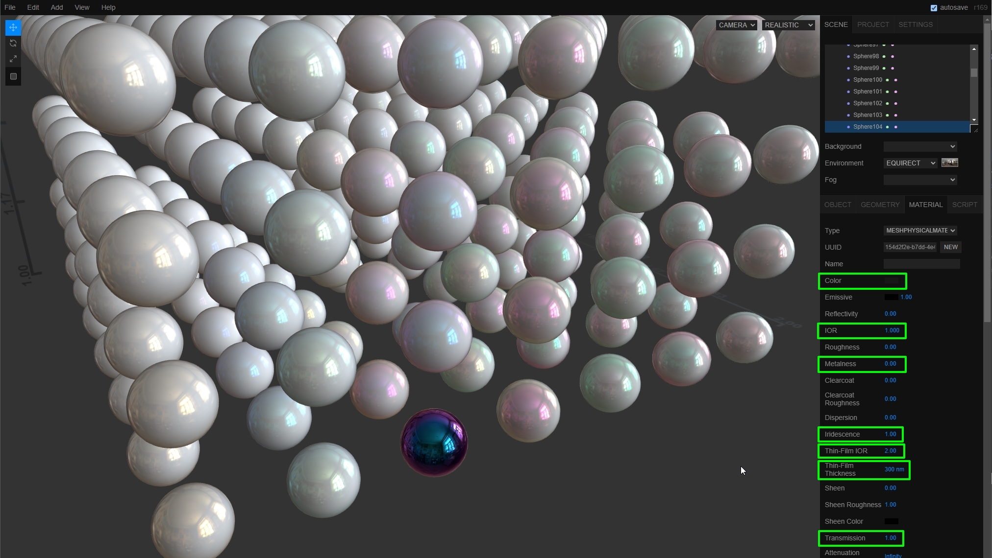 screenshot of iridescenceDielectricSpheres.gltf