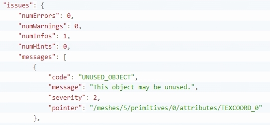 screenshot of results from the glTF Validator